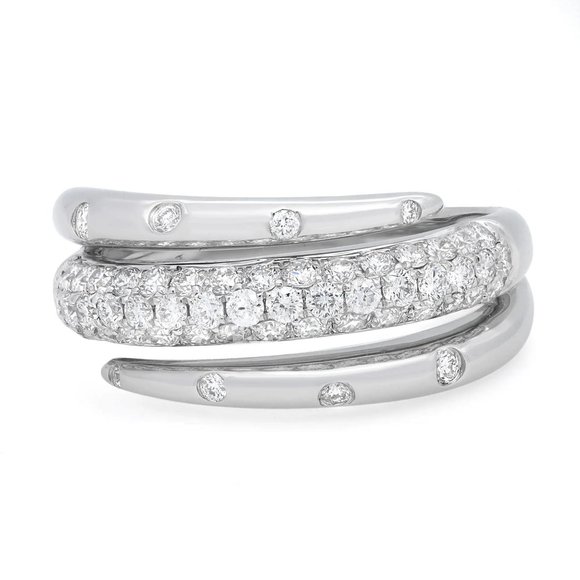 Rachel Koen 0.77Cttw Round Cut Diamond Spiral Band Ring 18K White Gold Size 6.5 - Picture 2 of 6